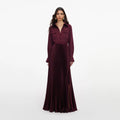 Plum Satin Pleated Maxi Dress
