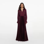Plum Satin Pleated Maxi Dress
