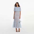 Blue Lace Cape Midi Dress