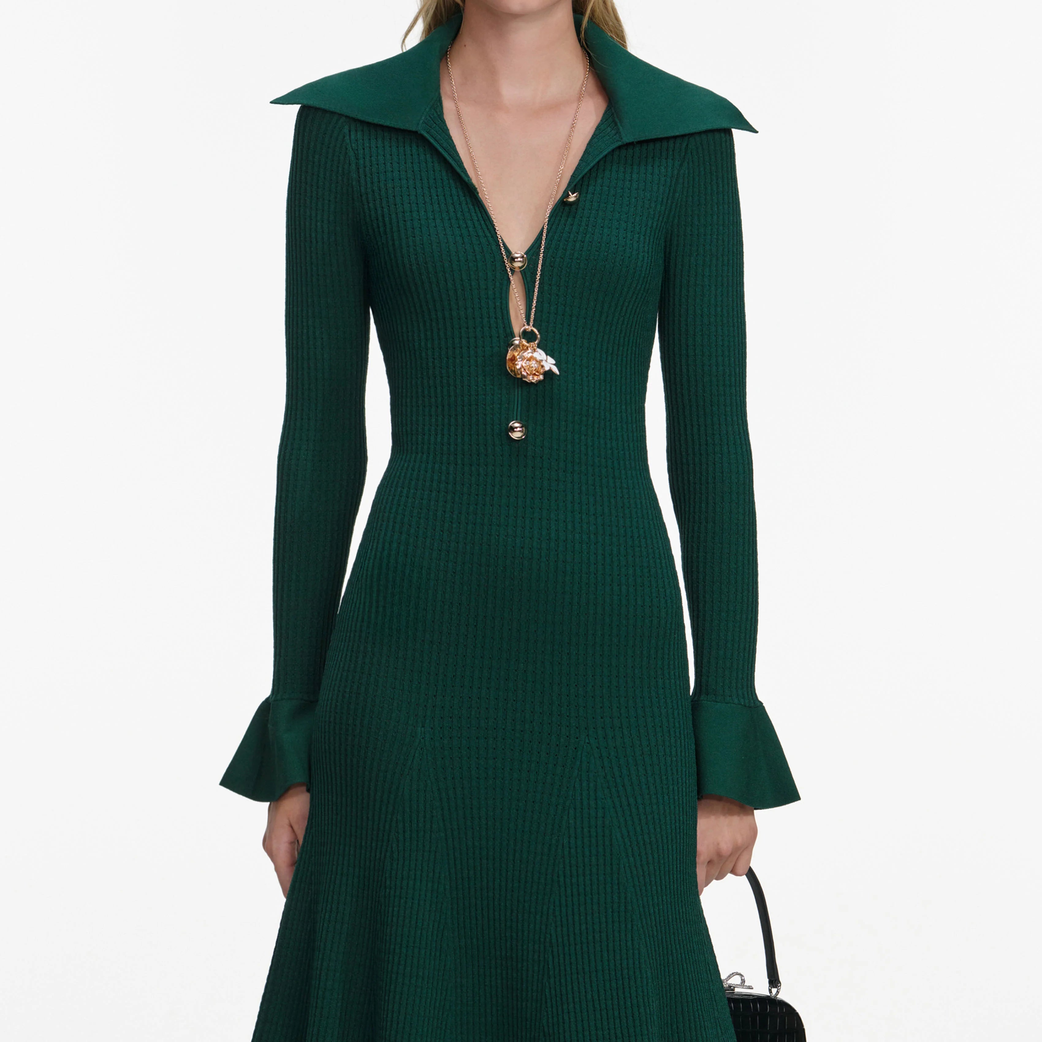 Green Keyhole Knit Midi Dress