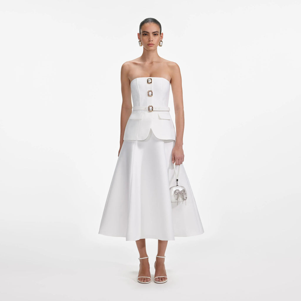 White Taffeta Bandeau Midi Dress