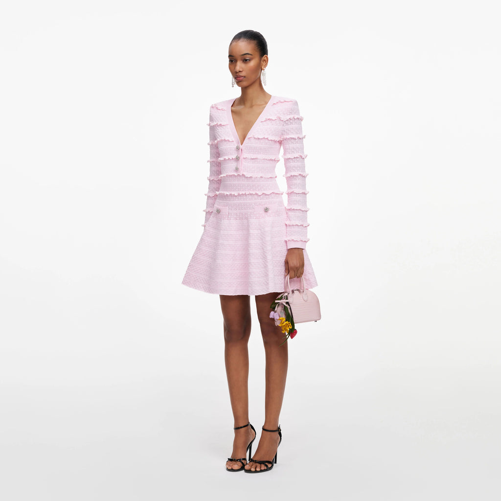 Pink Pointelle Diamante Knit Mini Dress