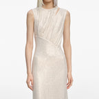 Champagne Rhinestone Cut Out Midi Dress