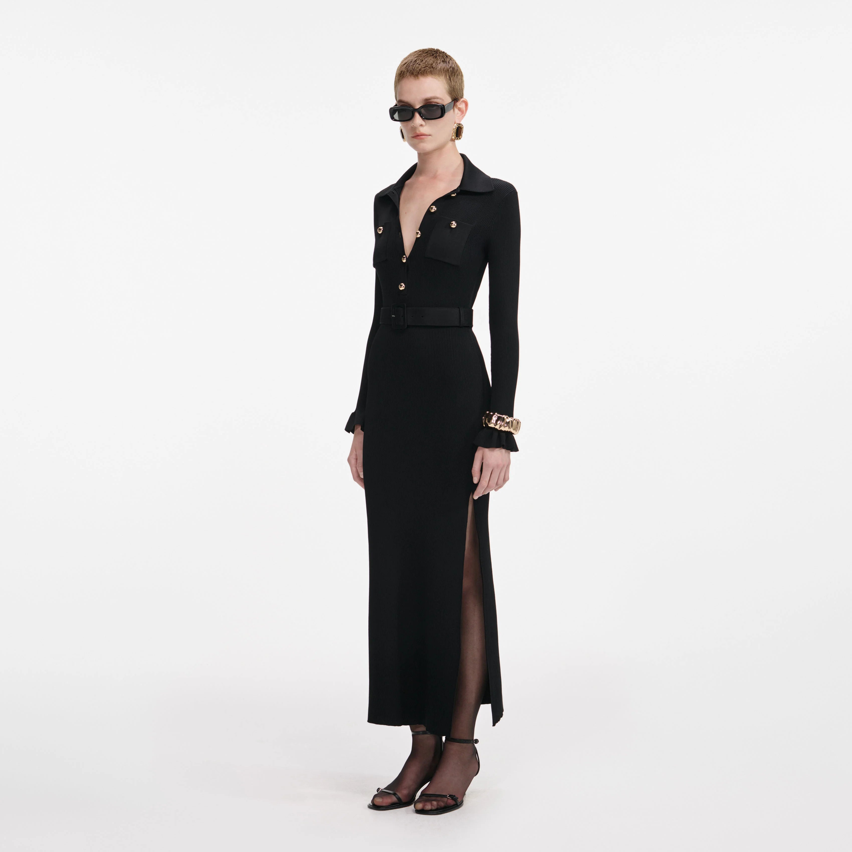 Black Ribbed Knit Maxi Dress