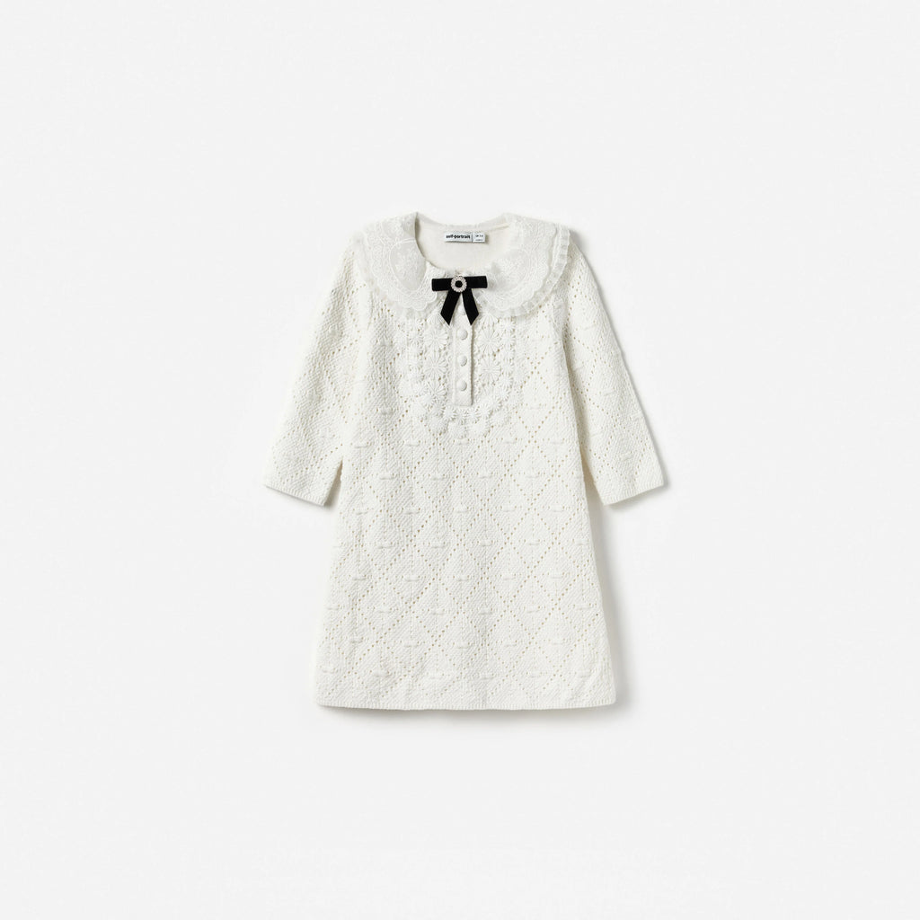 White Pointelle Knit Dress
