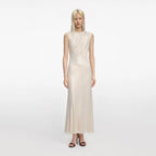 Champagne Rhinestone Cut Out Midi Dress