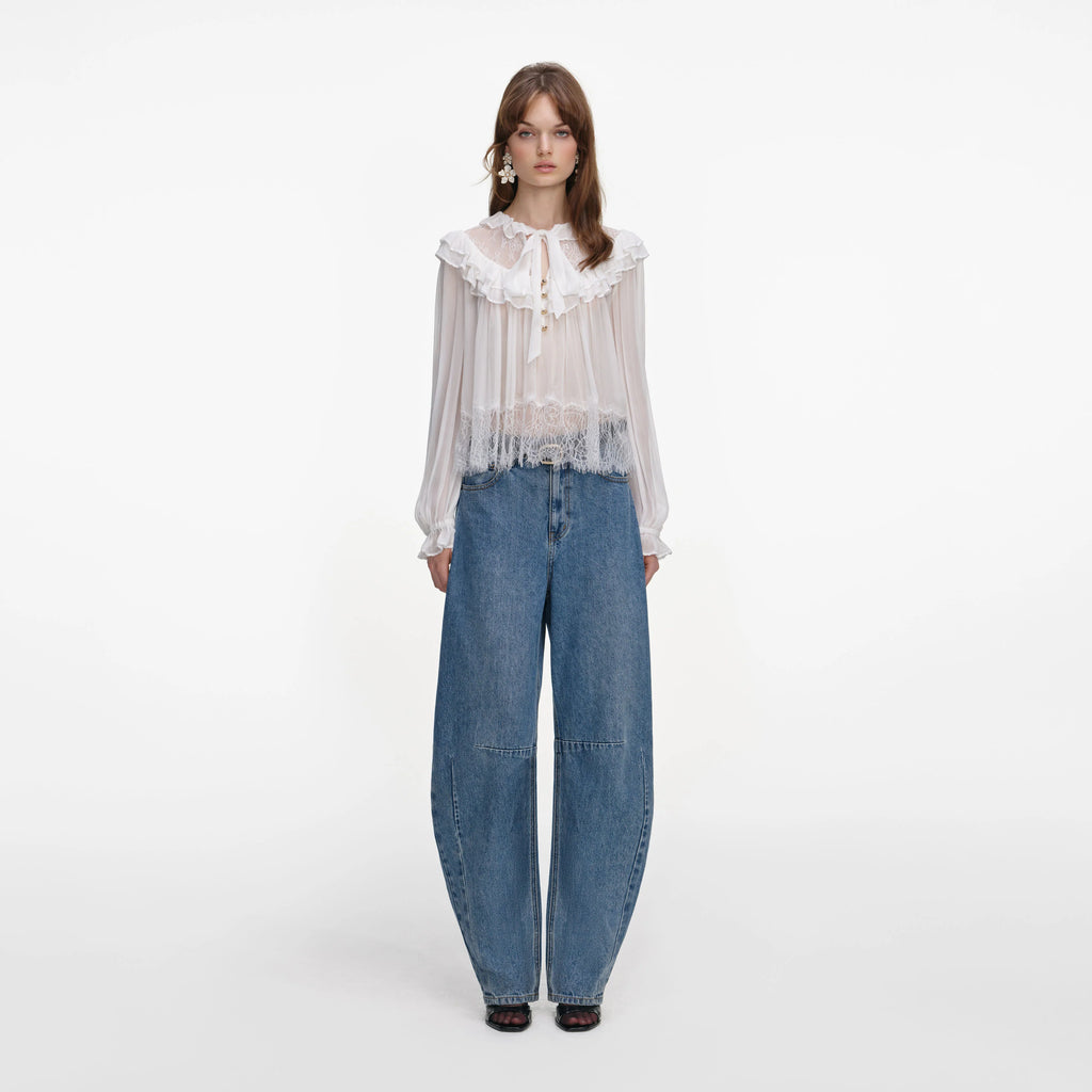 White Georgette Lace Blouse