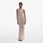 Silver Rhinestone Drape Maxi Dress