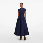 Navy Boucle Taffeta Midi Dress