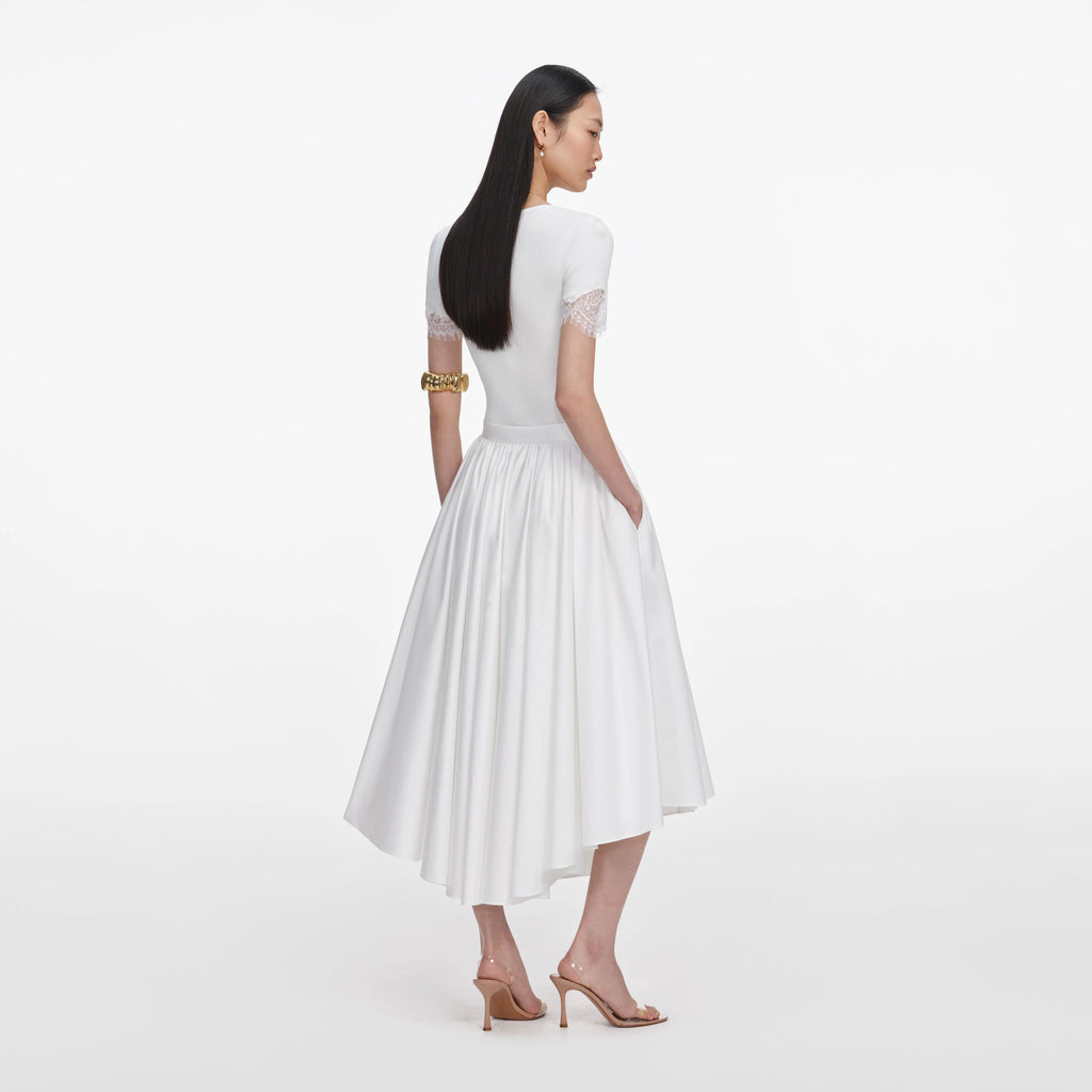 White Cotton Poplin Midi Skirt