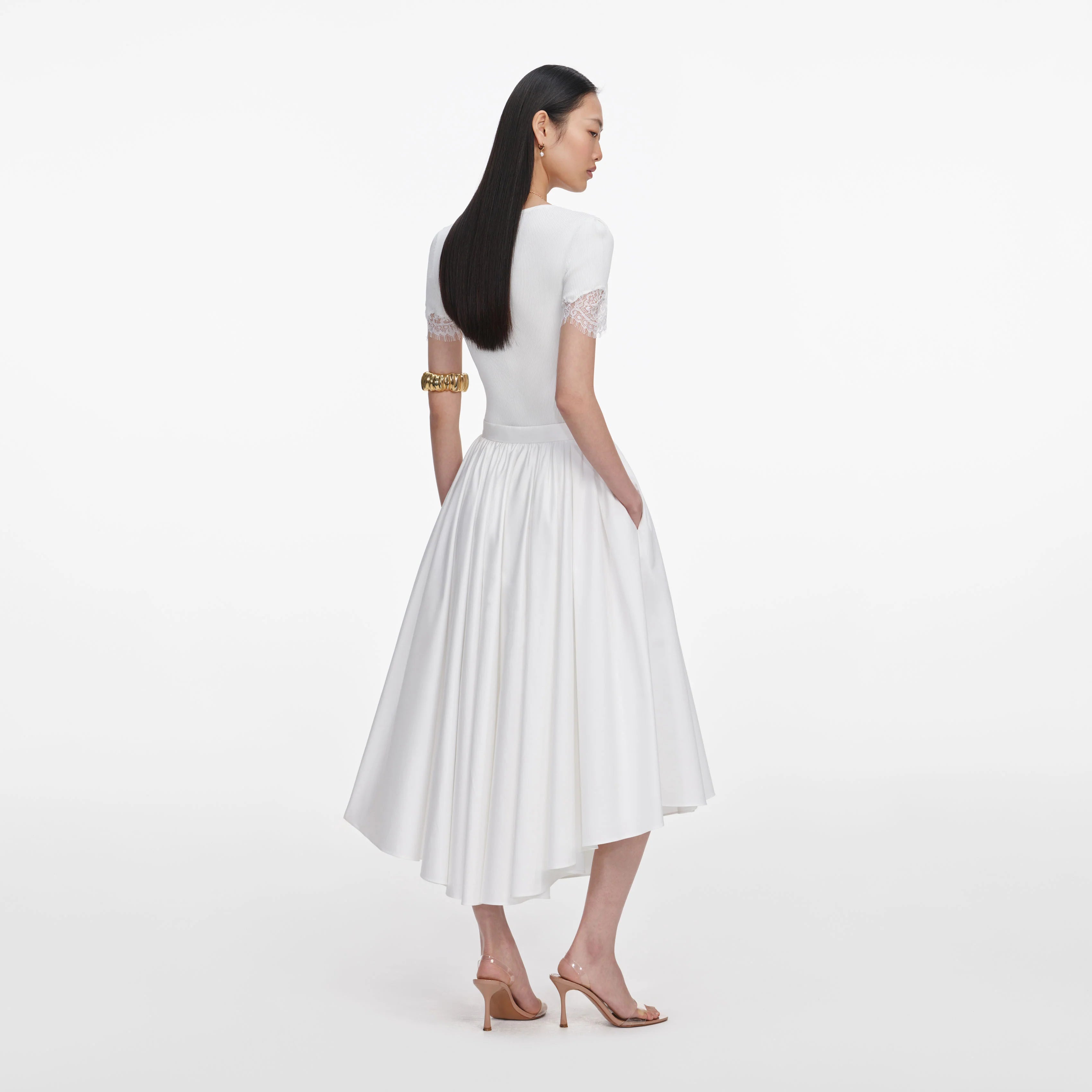 White Cotton Poplin Midi Skirt