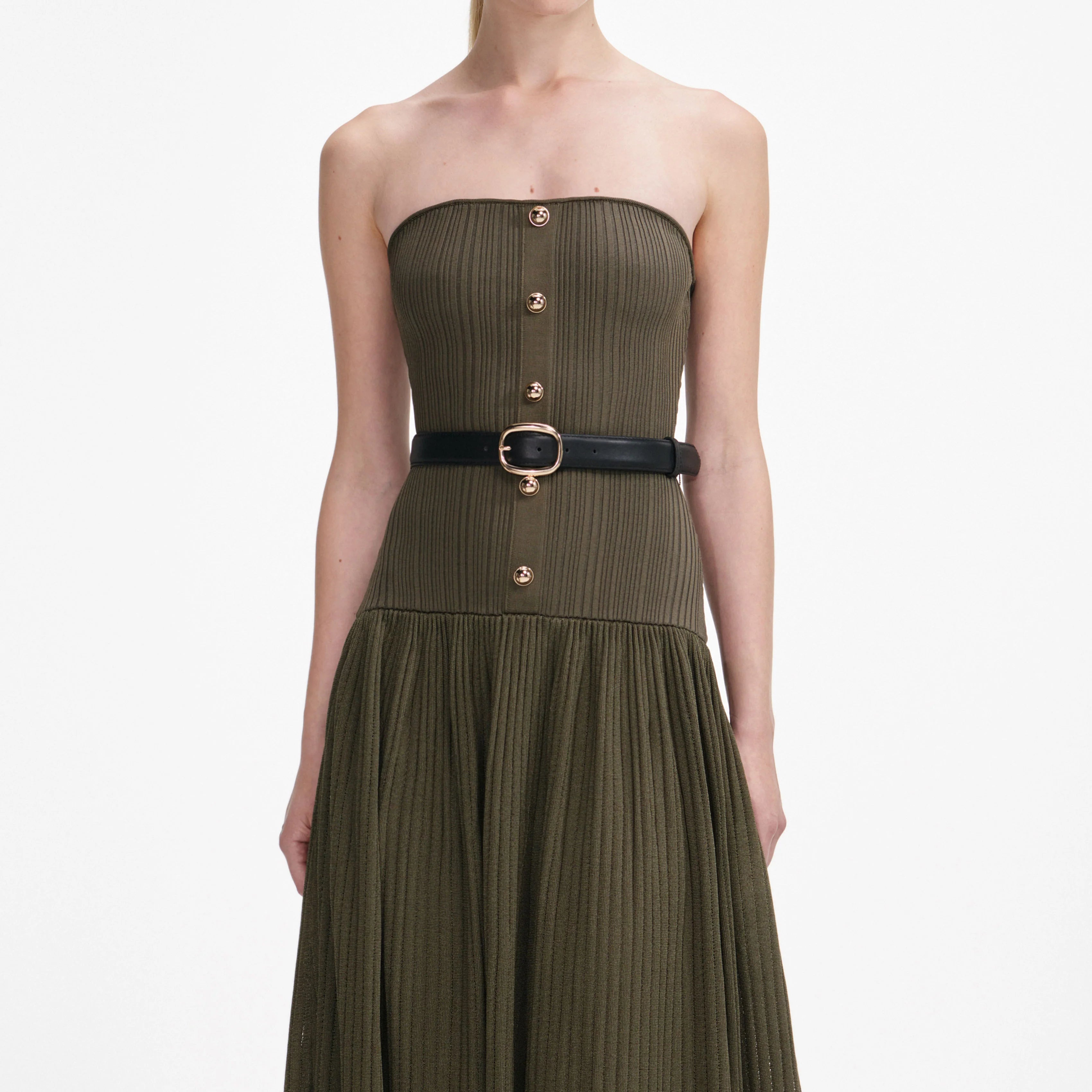 Khaki Bandeau Knit Midi Dress