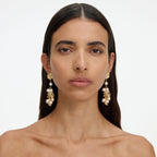 Gold Shell Pearl Coral Earrings
