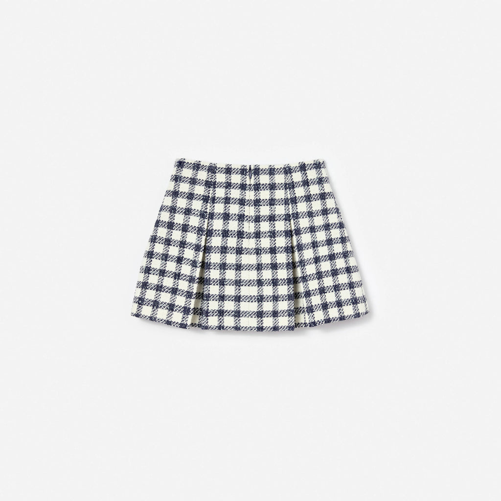 Navy Check Boucle Skirt