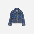 Denim Cherry Bow Printed Jacket