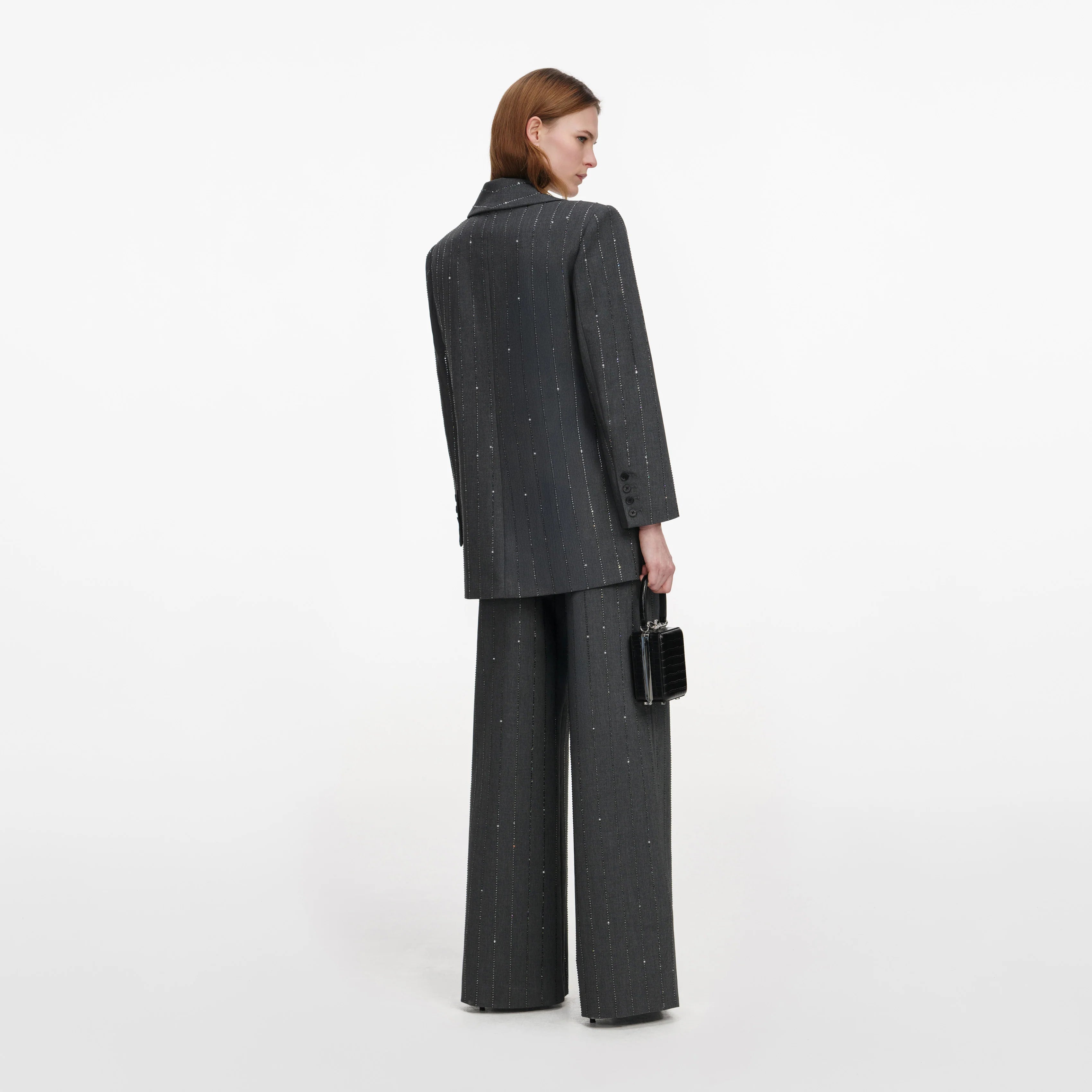 Grey Rhinestone Pinstripe Trousers