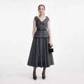 Grey Wool Tailored Midi Dress