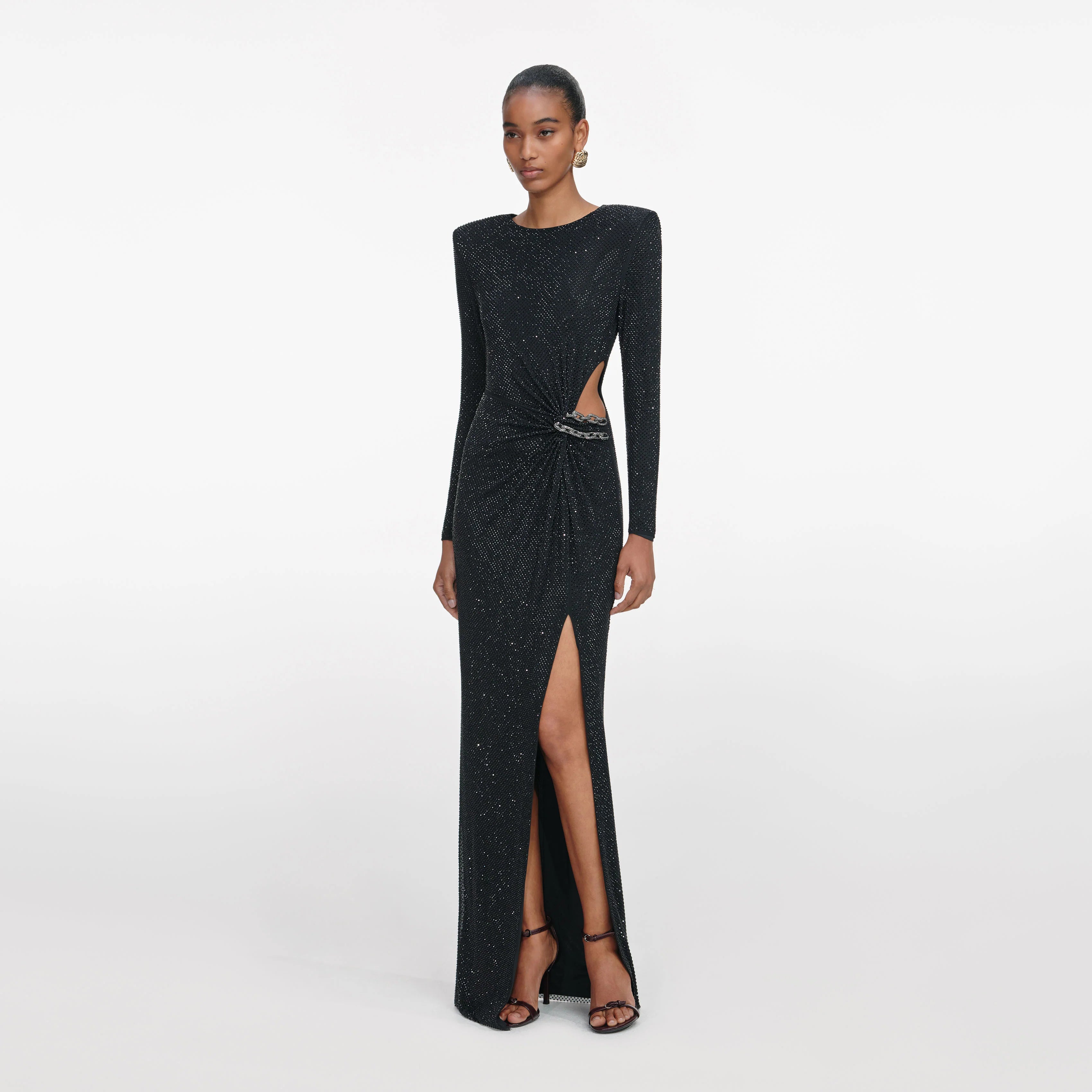 Black Rhinestone Embellished Maxi Dress