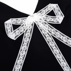 Black Crepe Bow Lace Mini Dress