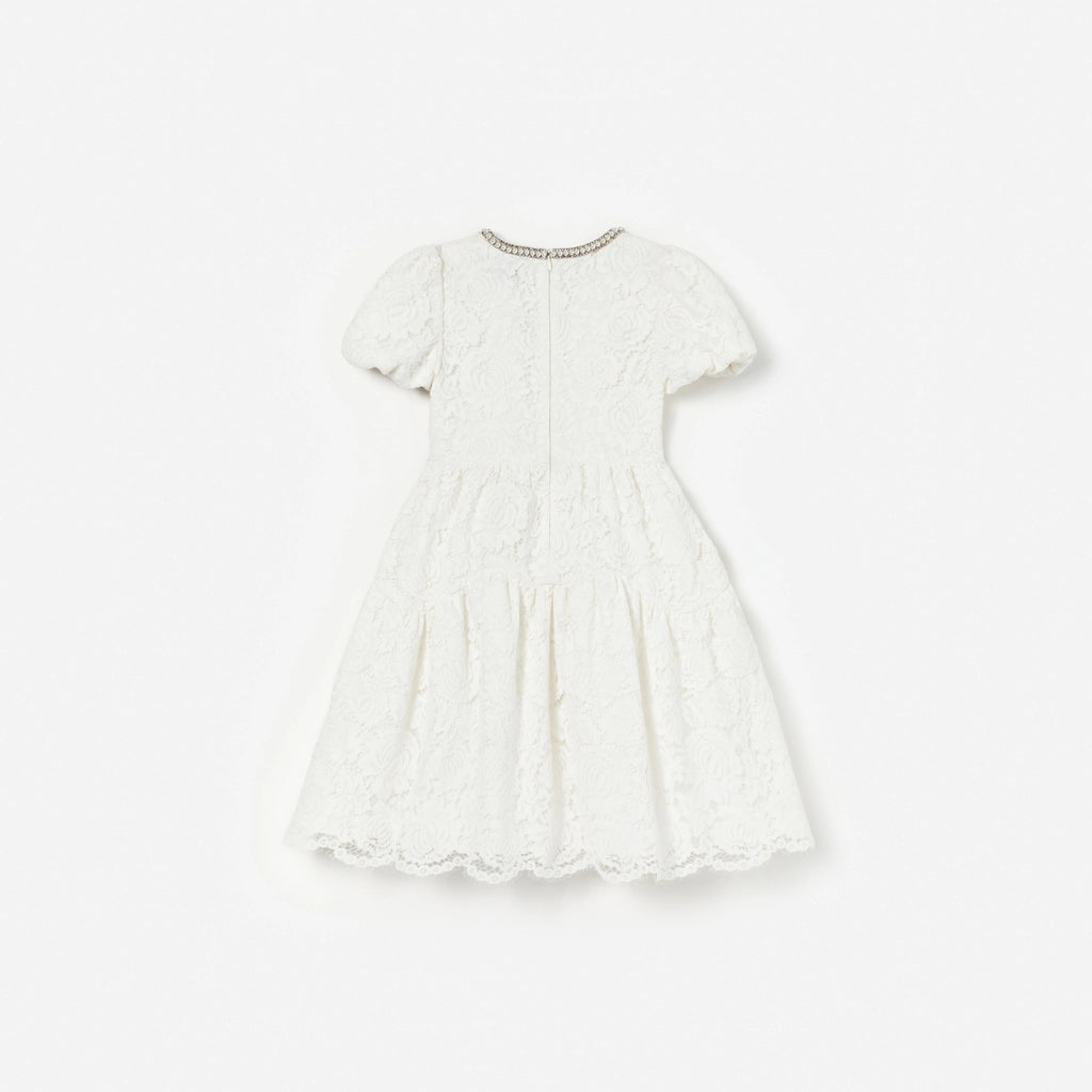 White Lace Pearl Trim Dress