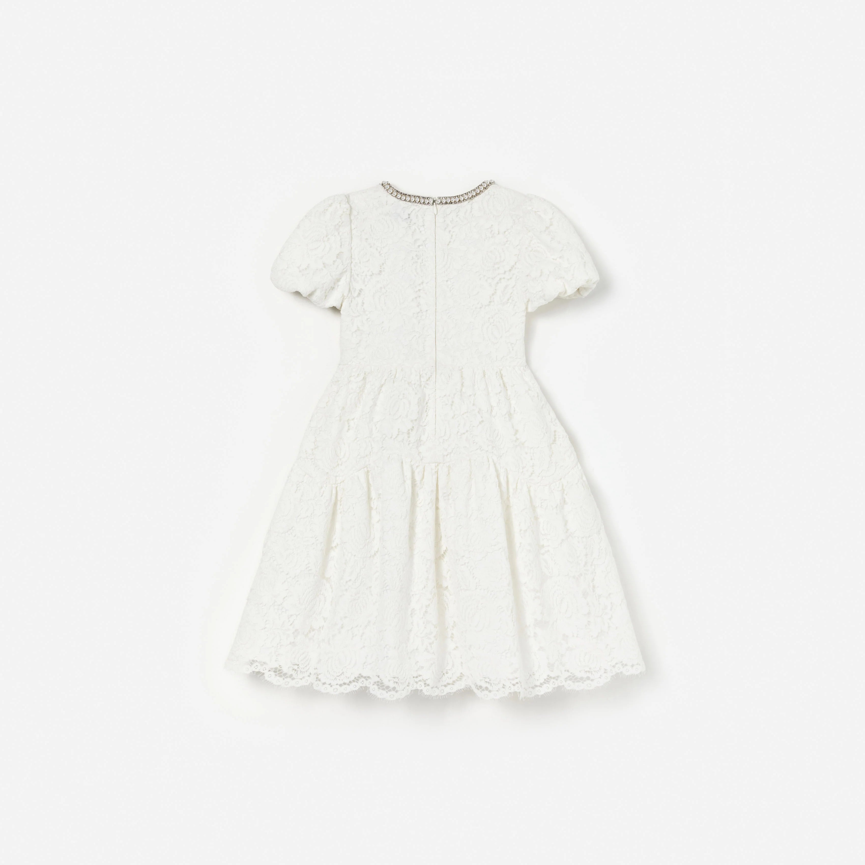 White Lace Pearl Trim Dress