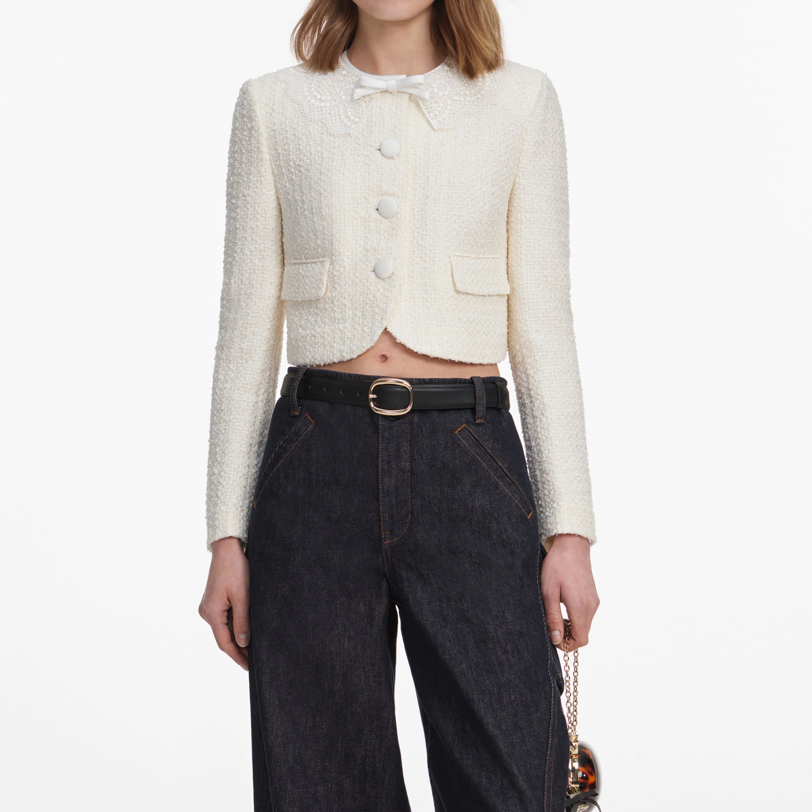 Cream Boucle Lace Collar Jacket
