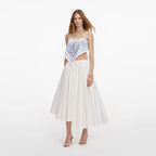 White And Blue Embroidered Linen Top