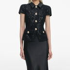 Black Sequin Boucle Satin Maxi Dress