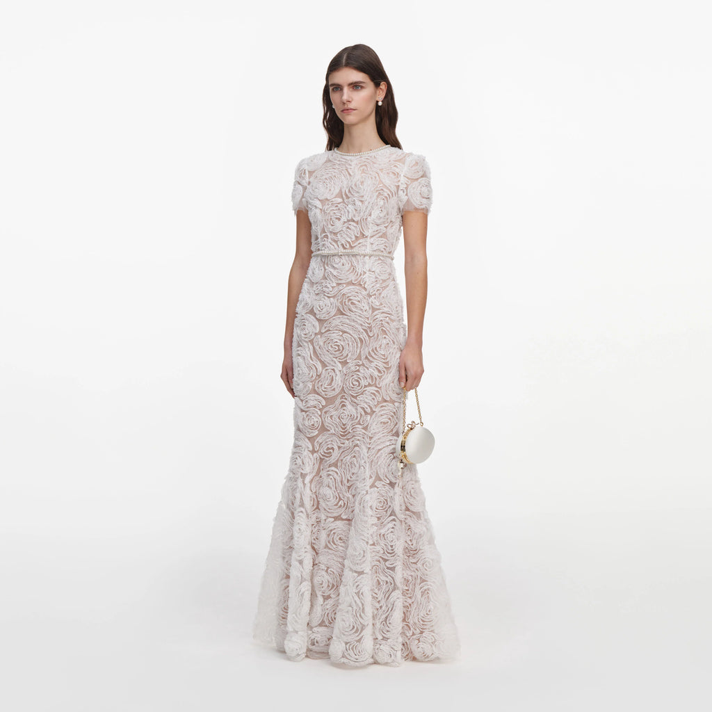 White Tulle Lace Maxi Dress