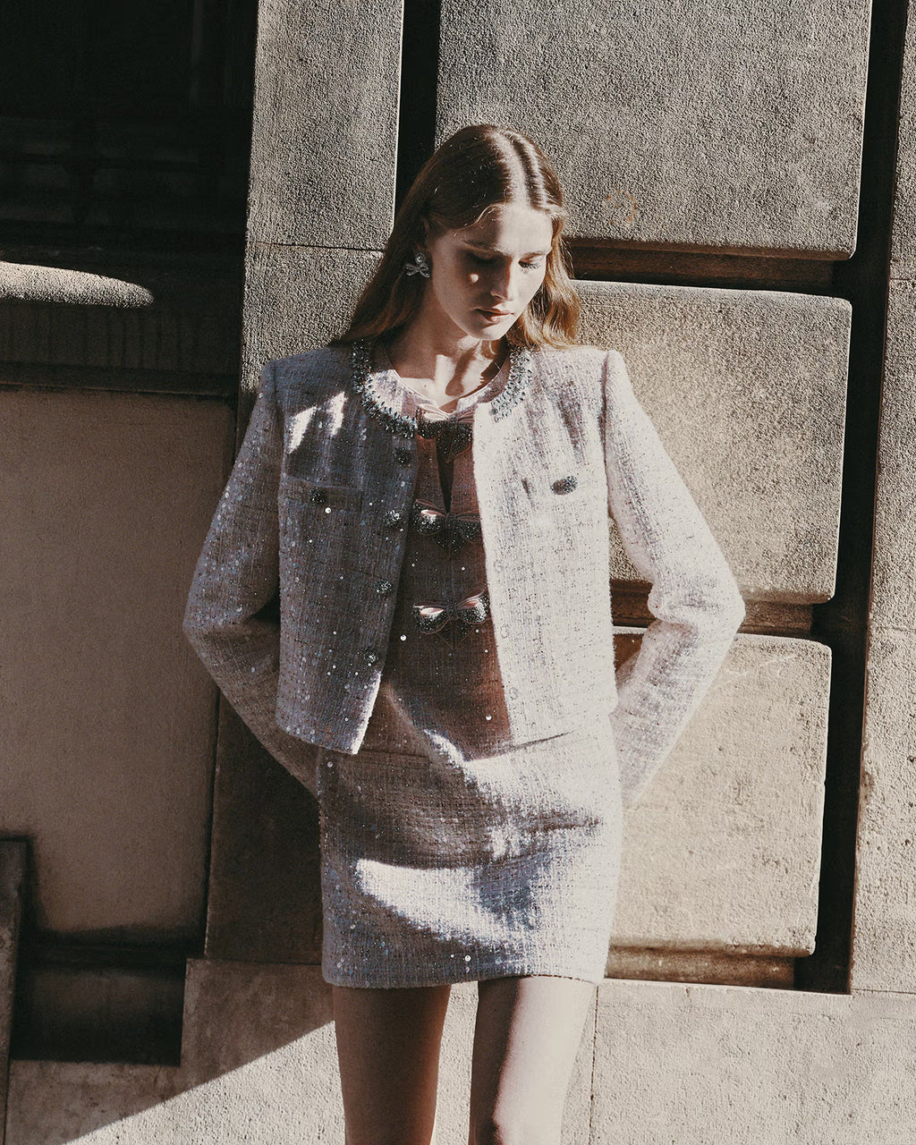 Pink Sequin Boucle Jacket