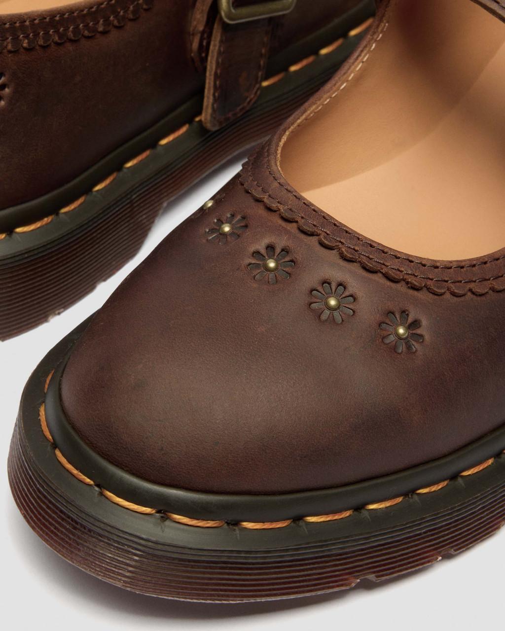Mary Jane Flower Crazy Horse Leather Shoes