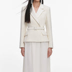 Cream Tailored Boucle Chiffon Maxi Dress