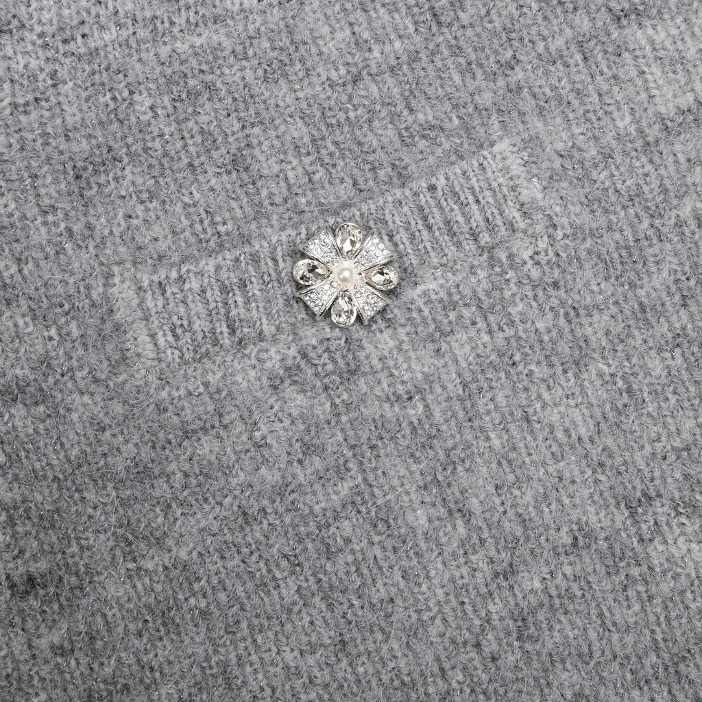 Grey Fluffy Knit Mini Skirt