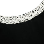 Black Crepe Pearl Trim Midi Dress