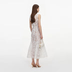 White Tulle Lace Midi Dress