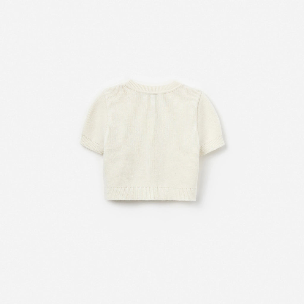 Cream Short Sleeve Flower Cardigan