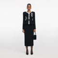 Black Floral Textured Knit Midi Dress