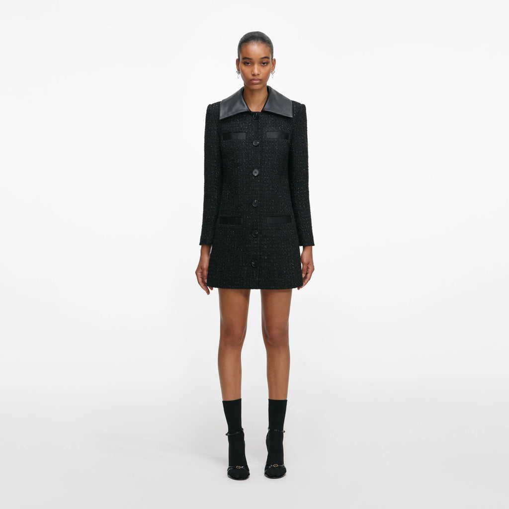 Black Boucle Contrast Collar Mini Dress