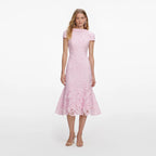 Pink Lace Scoop Back Midi Dress