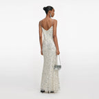 Cream Floral Sequin Maxi Dress