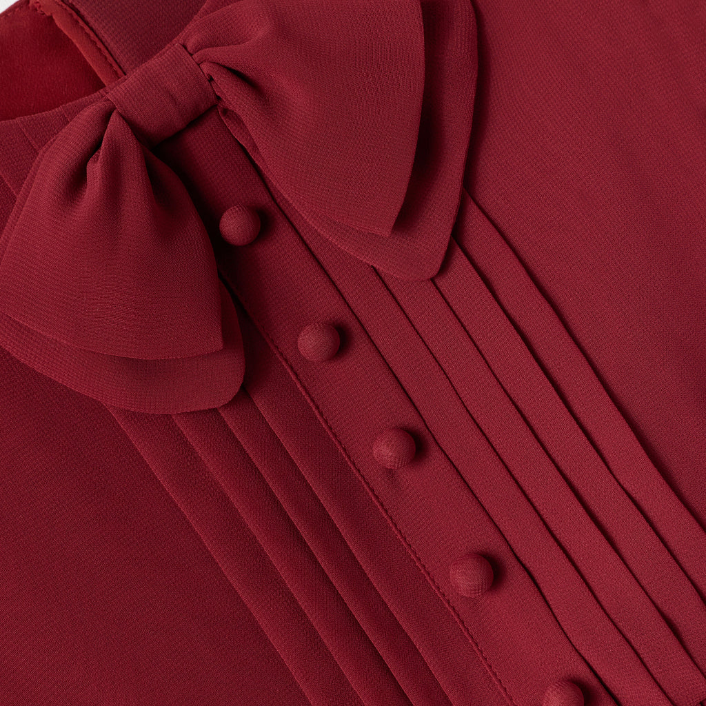 Burgundy Chiffon Long Sleeve Dress