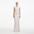Cream Boucle Bow Detail Maxi Dress