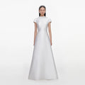 White Taffeta Collared Maxi Dress