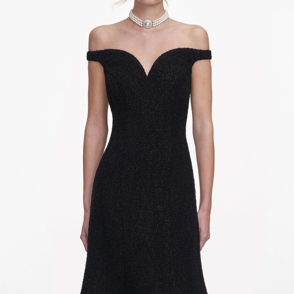 Black Boucle Midi Dress