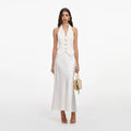Cream Linen Blend Satin Midi Dress