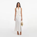 Cream Linen Blend Satin Midi Dress