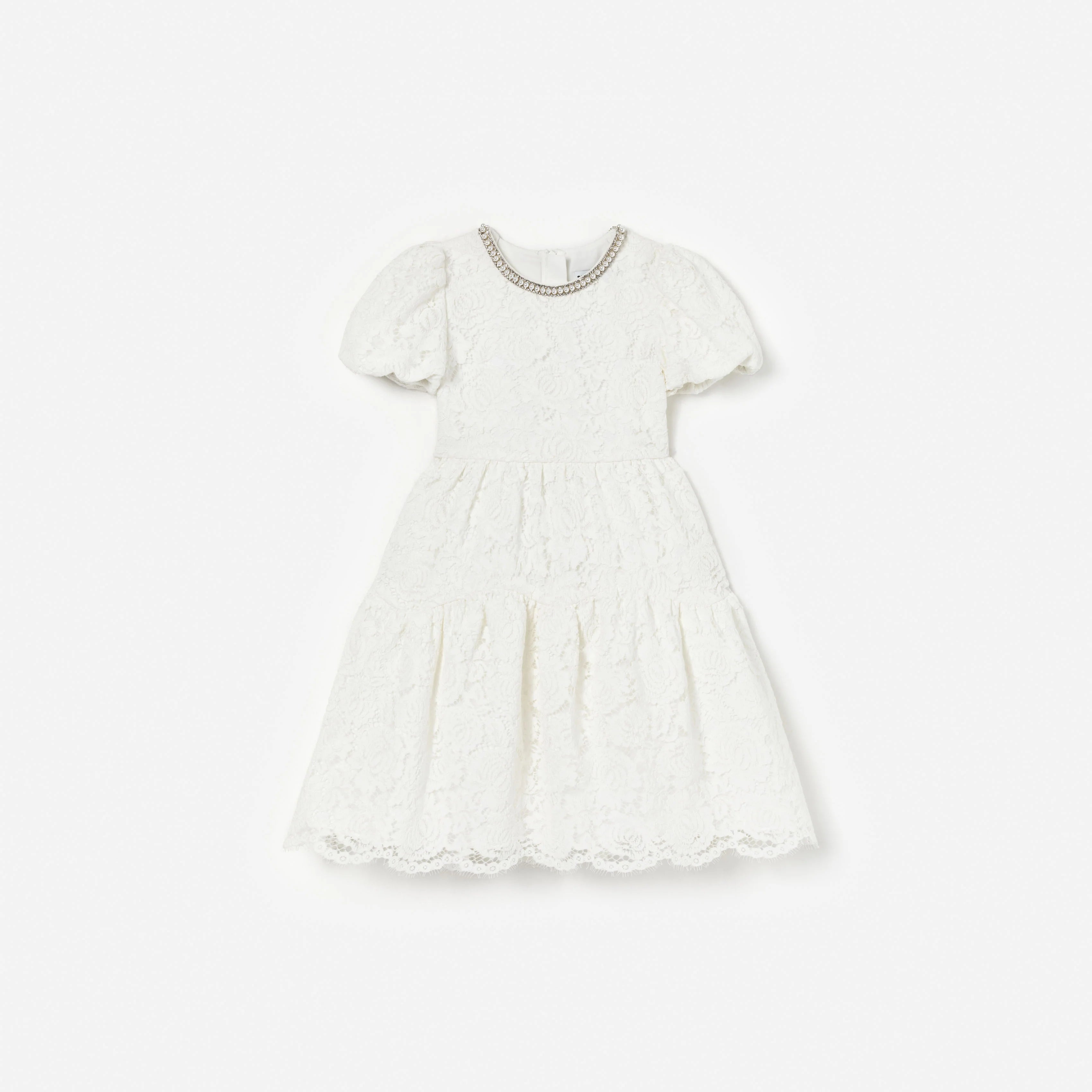 White Lace Pearl Trim Dress