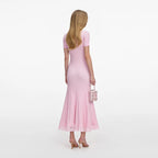 Pink Knit Lace Insert Midi Dress