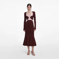 Brown Contrast Lace Knit Midi Dress