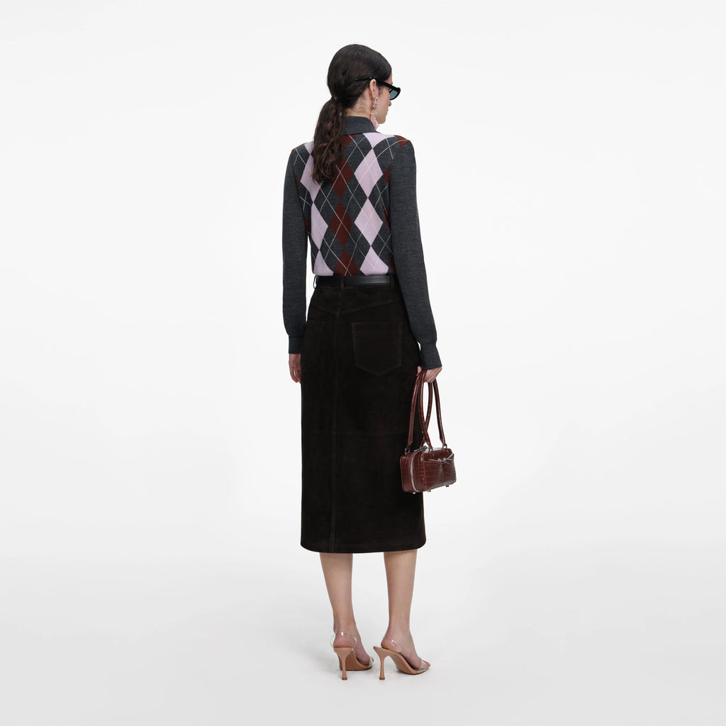 Brown Suede Midi Skirt